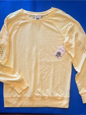 Joei & I - Yellow French Terry Crewneck with Eyelet Sleeve Detail